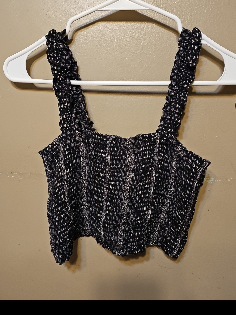 Paper Crane Black and White Smocked Cropped Tank
